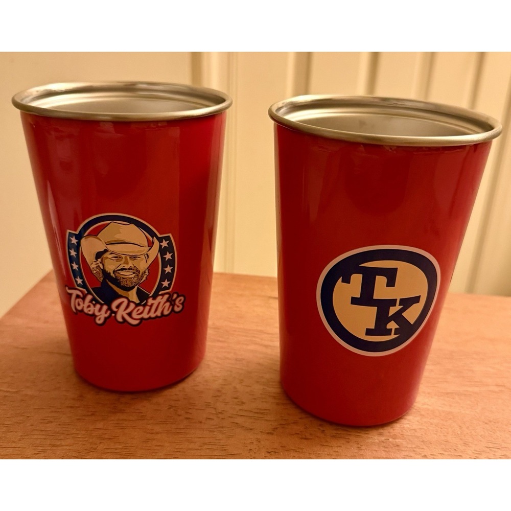 Grizzly Coolers Toby Keith's 16 oz Cup, Red, Aluminum cups. Lot Of 2 Cups